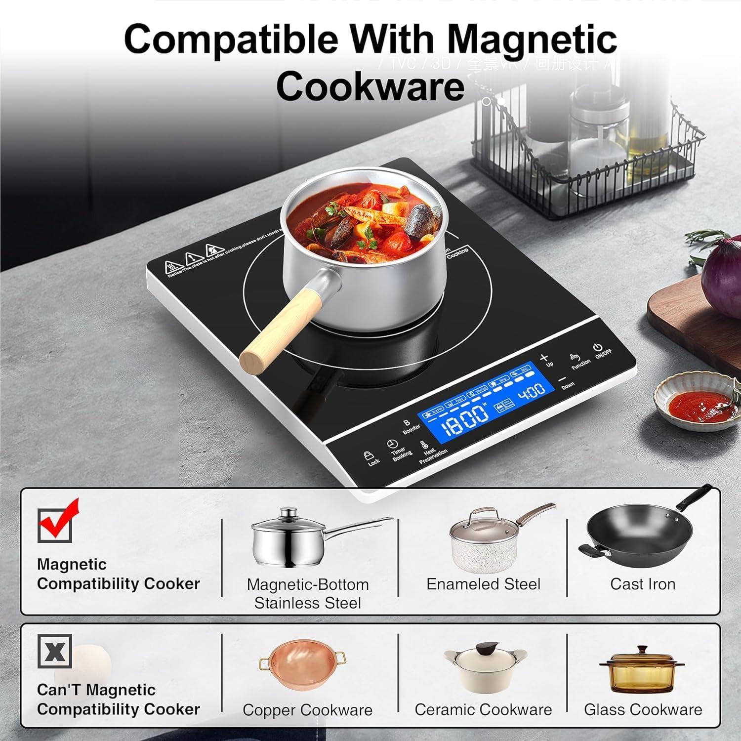 imageVBGK Induction Cooktop1800W Hot Plate for CookingInduction Stove Top with LCD Sensor Touch Control9 Temp LevelsChild Safety Lock ampamp Timer 110V Single Burner Electric CooktopFine
