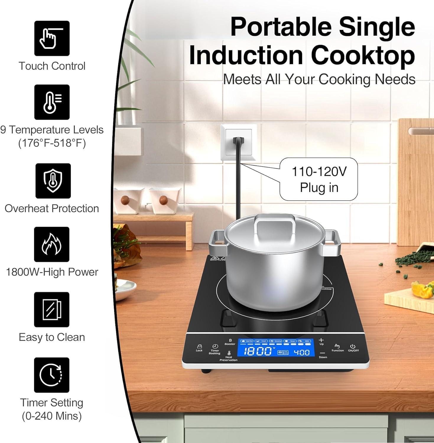 imageVBGK Induction Cooktop1800W Hot Plate for CookingInduction Stove Top with LCD Sensor Touch Control9 Temp LevelsChild Safety Lock ampamp Timer 110V Single Burner Electric CooktopFine