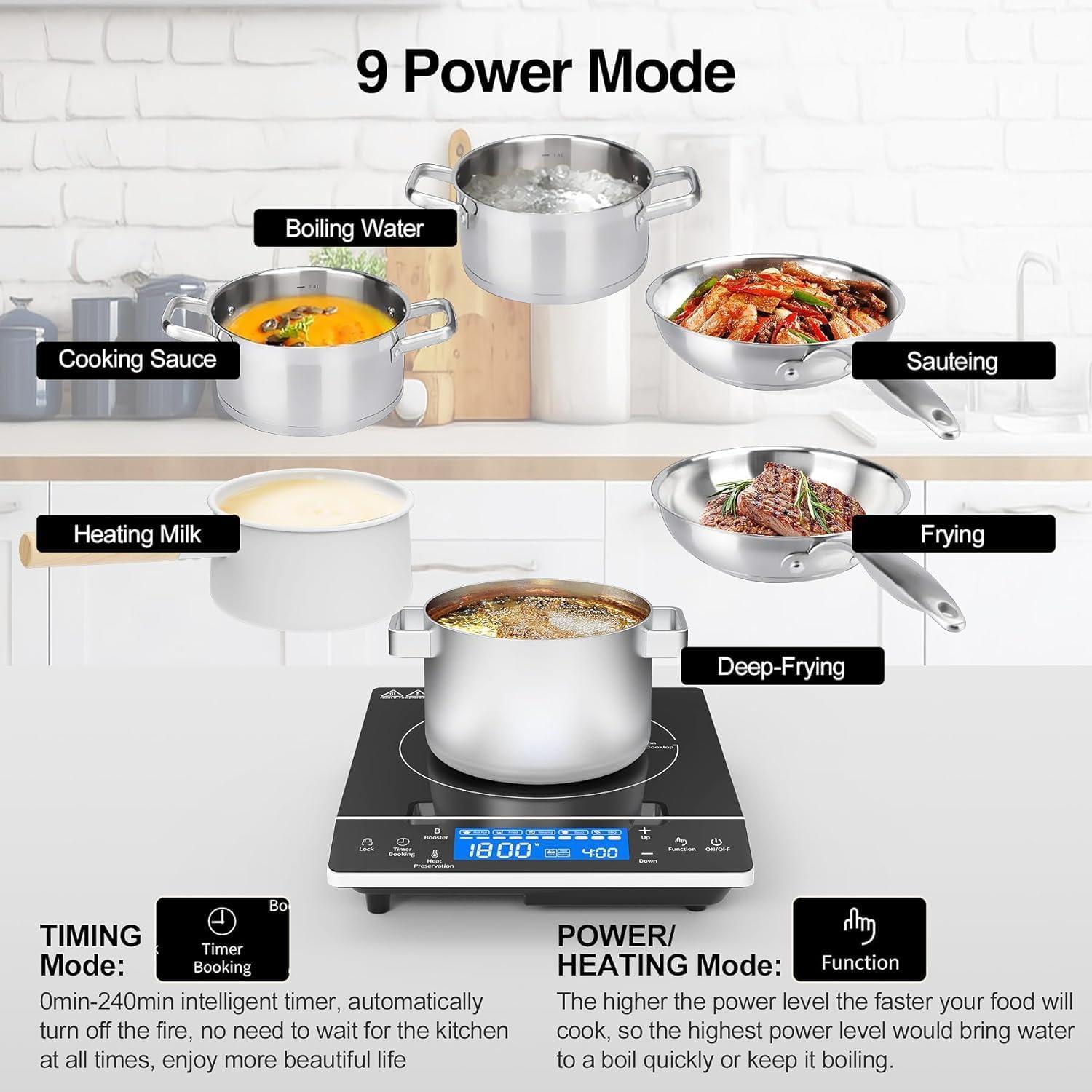 imageVBGK Induction Cooktop1800W Hot Plate for CookingInduction Stove Top with LCD Sensor Touch Control9 Temp LevelsChild Safety Lock ampamp Timer 110V Single Burner Electric CooktopFine