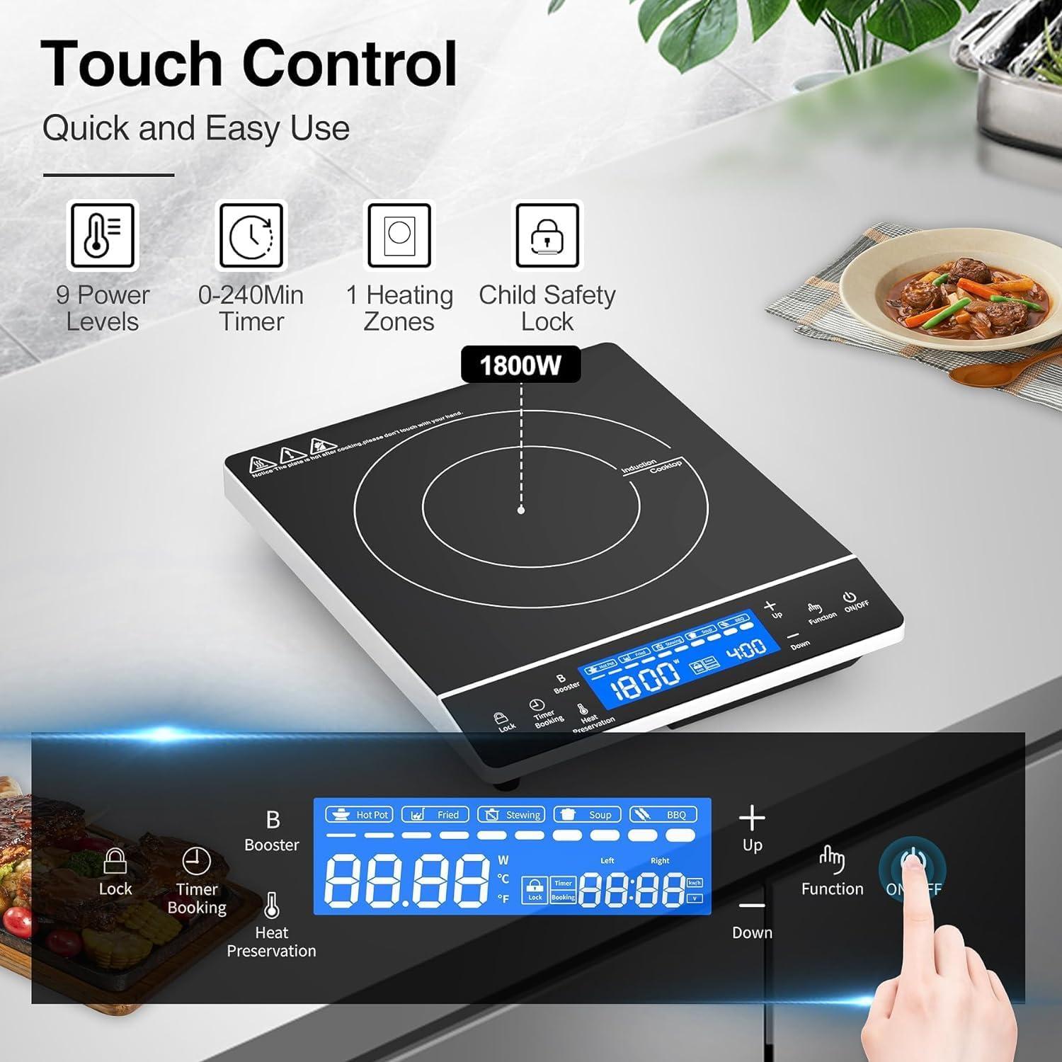 imageVBGK Induction Cooktop1800W Hot Plate for CookingInduction Stove Top with LCD Sensor Touch Control9 Temp LevelsChild Safety Lock ampamp Timer 110V Single Burner Electric CooktopFine