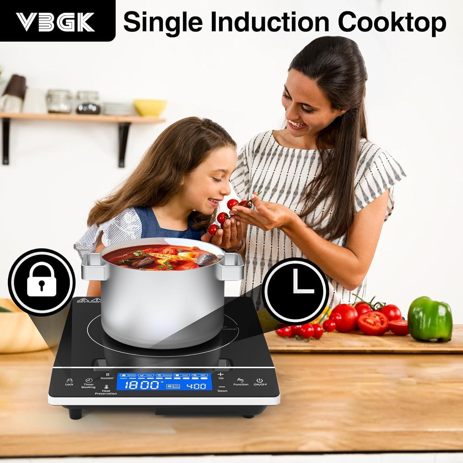 imageVBGK Induction Cooktop1800W Hot Plate for CookingInduction Stove Top with LCD Sensor Touch Control9 Temp LevelsChild Safety Lock ampamp Timer 110V Single Burner Electric CooktopFine