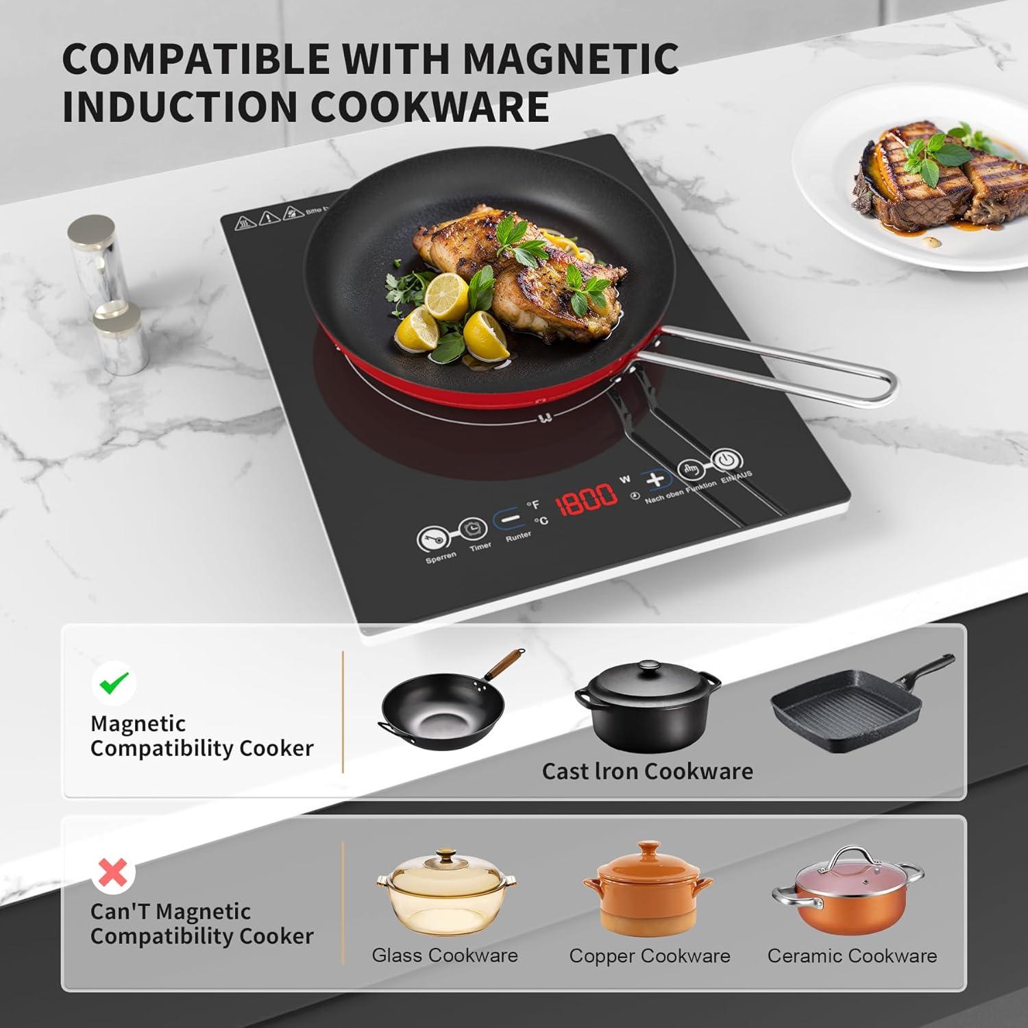 imageVBGK Portable Induction Cooktop110V 1800W Hot Plate Single burner induction cooktop With LED Sensor Touch 9 Power Levels 3h Timer Safety Lock portable cooktop