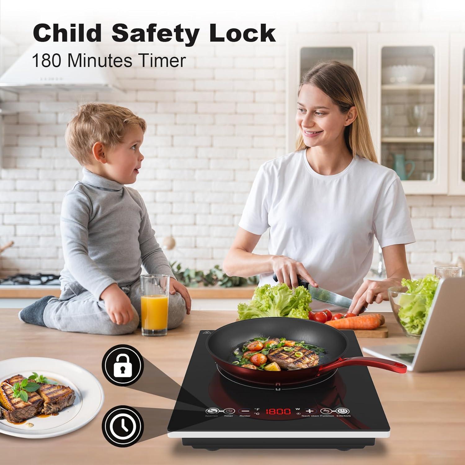 imageVBGK Portable Induction Cooktop110V 1800W Hot Plate Single burner induction cooktop With LED Sensor Touch 9 Power Levels 3h Timer Safety Lock portable cooktop