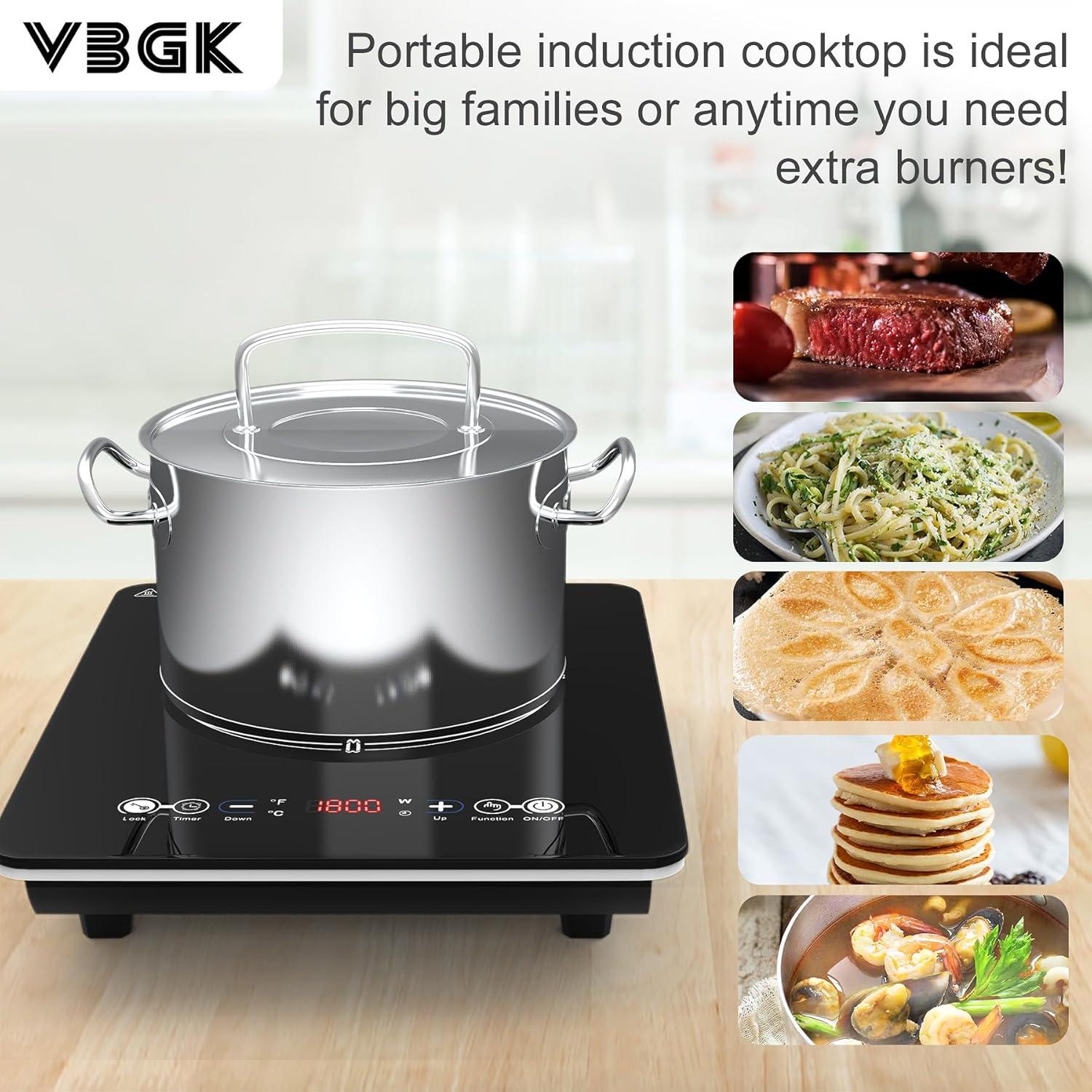 imageVBGK Portable Induction Cooktop110V 1800W Hot Plate Single burner induction cooktop With LED Sensor Touch 9 Power Levels 3h Timer Safety Lock portable cooktop