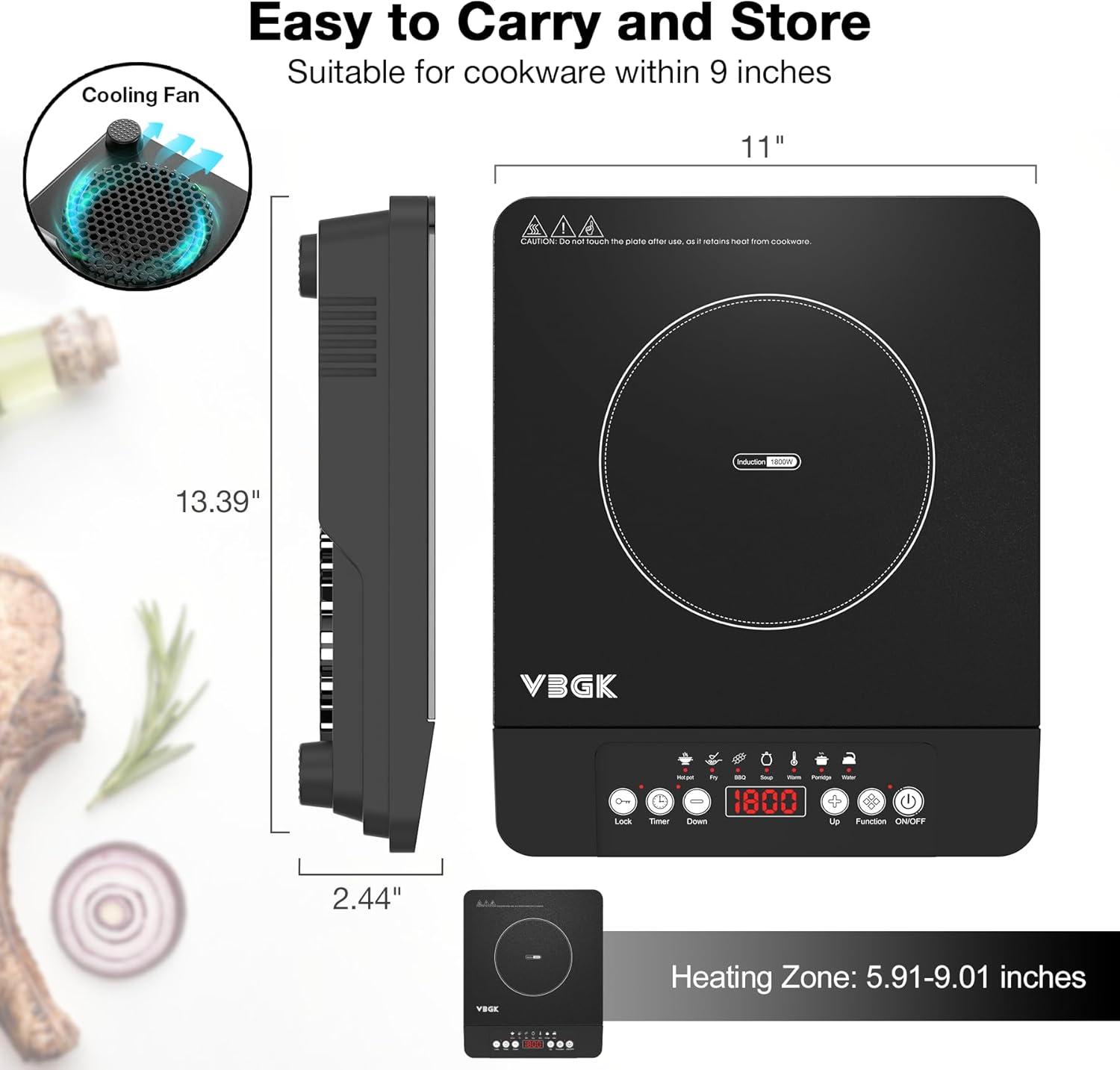 imageVBGK Portable induction Cooktop110V Single Burner Induction Stove Top1800W Induction Hot Plate Electric Burner7 Power Levels Kids Lock ampamp TimerLED touch controlOverheat ProtectionFine