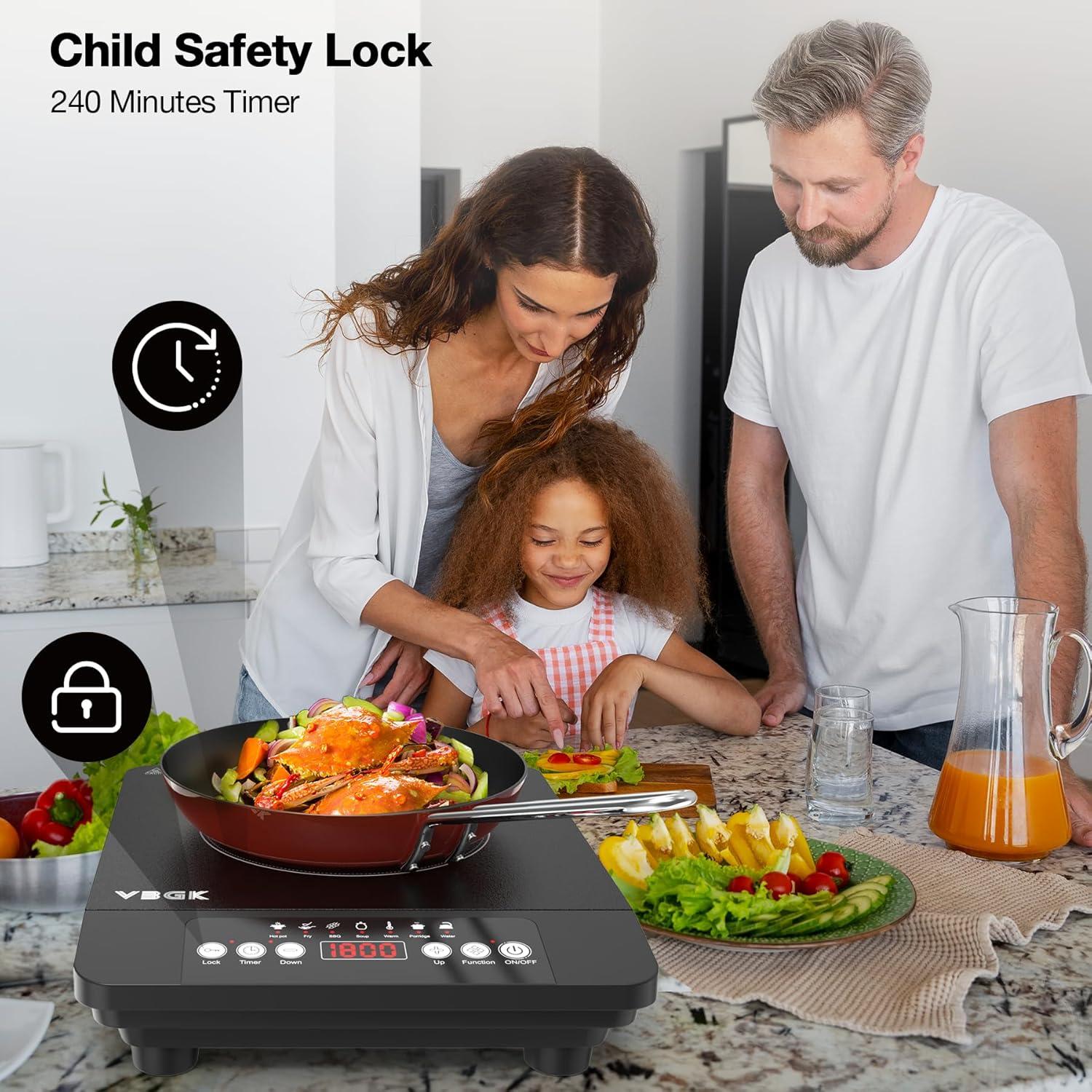 imageVBGK Portable induction Cooktop110V Single Burner Induction Stove Top1800W Induction Hot Plate Electric Burner7 Power Levels Kids Lock ampamp TimerLED touch controlOverheat ProtectionFine