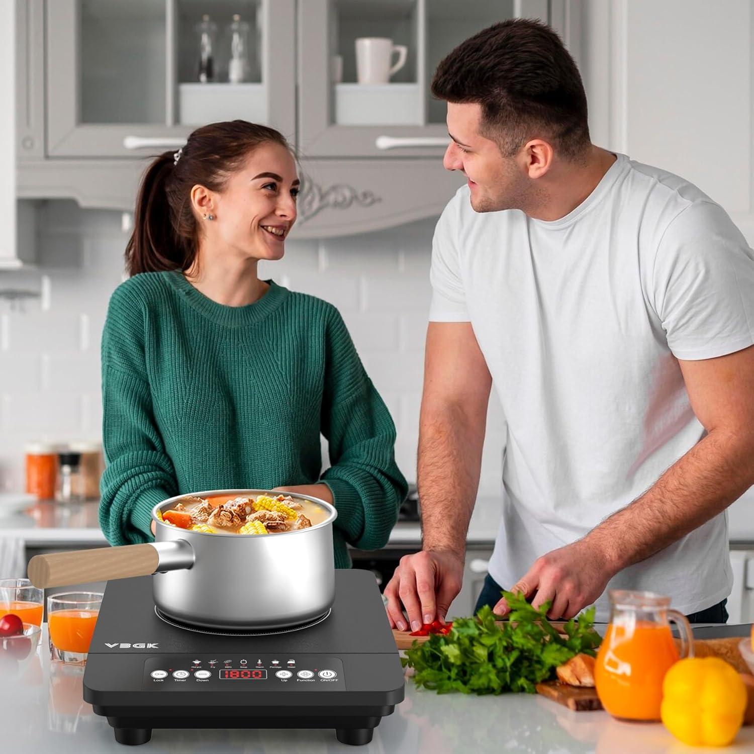 imageVBGK Portable induction Cooktop110V Single Burner Induction Stove Top1800W Induction Hot Plate Electric Burner7 Power Levels Kids Lock ampamp TimerLED touch controlOverheat ProtectionFine