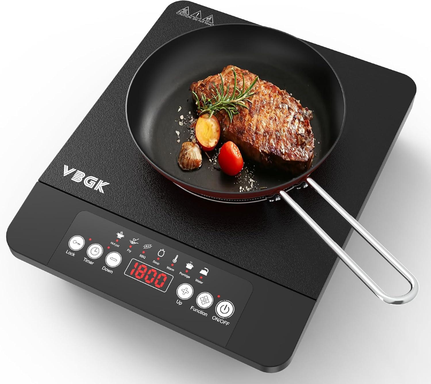 imageVBGK Portable induction Cooktop110V Single Burner Induction Stove Top1800W Induction Hot Plate Electric Burner7 Power Levels Kids Lock ampamp TimerLED touch controlOverheat ProtectionFine