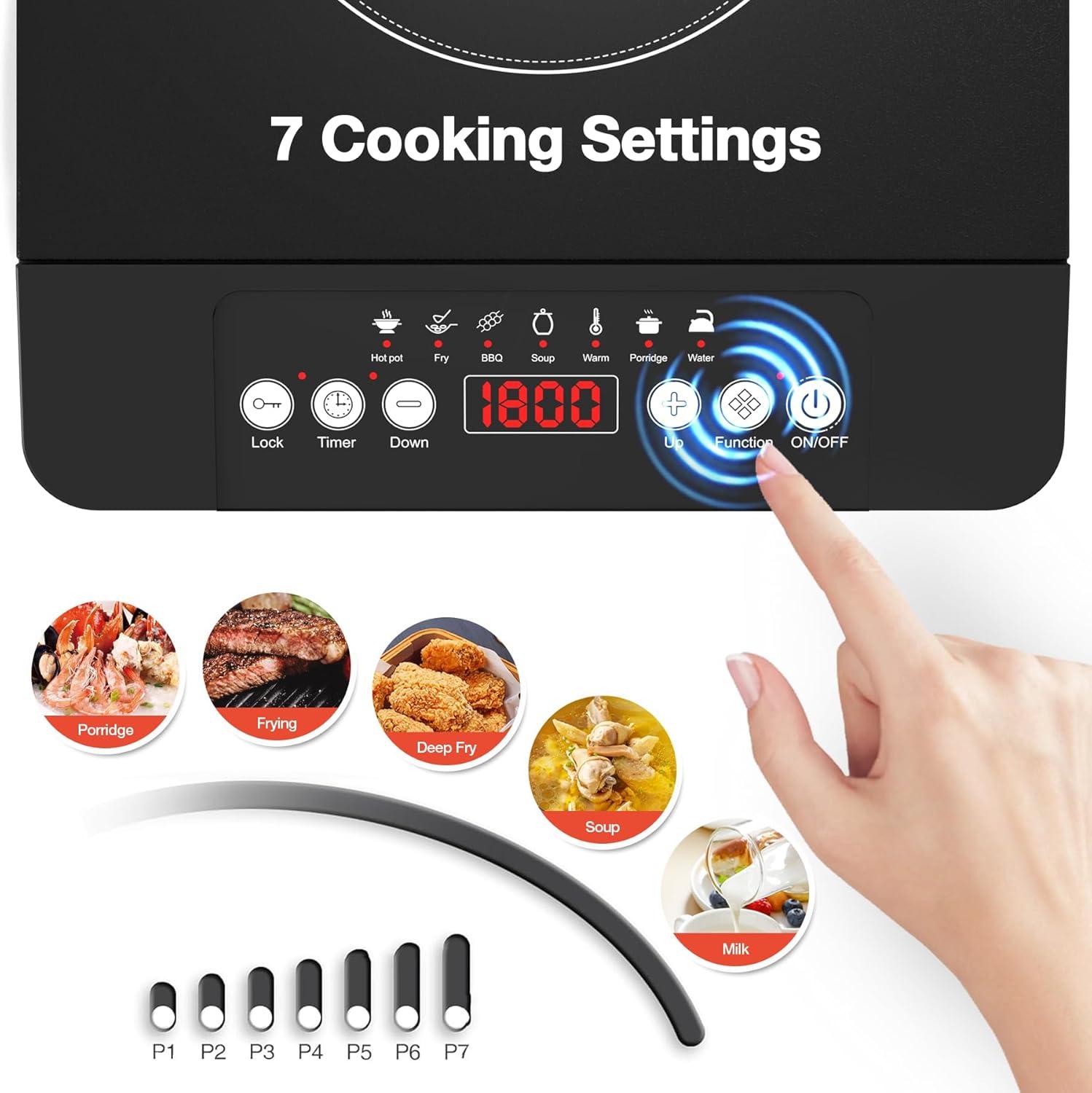 imageVBGK Portable induction Cooktop110V Single Burner Induction Stove Top1800W Induction Hot Plate Electric Burner7 Power Levels Kids Lock ampamp TimerLED touch controlOverheat ProtectionFine