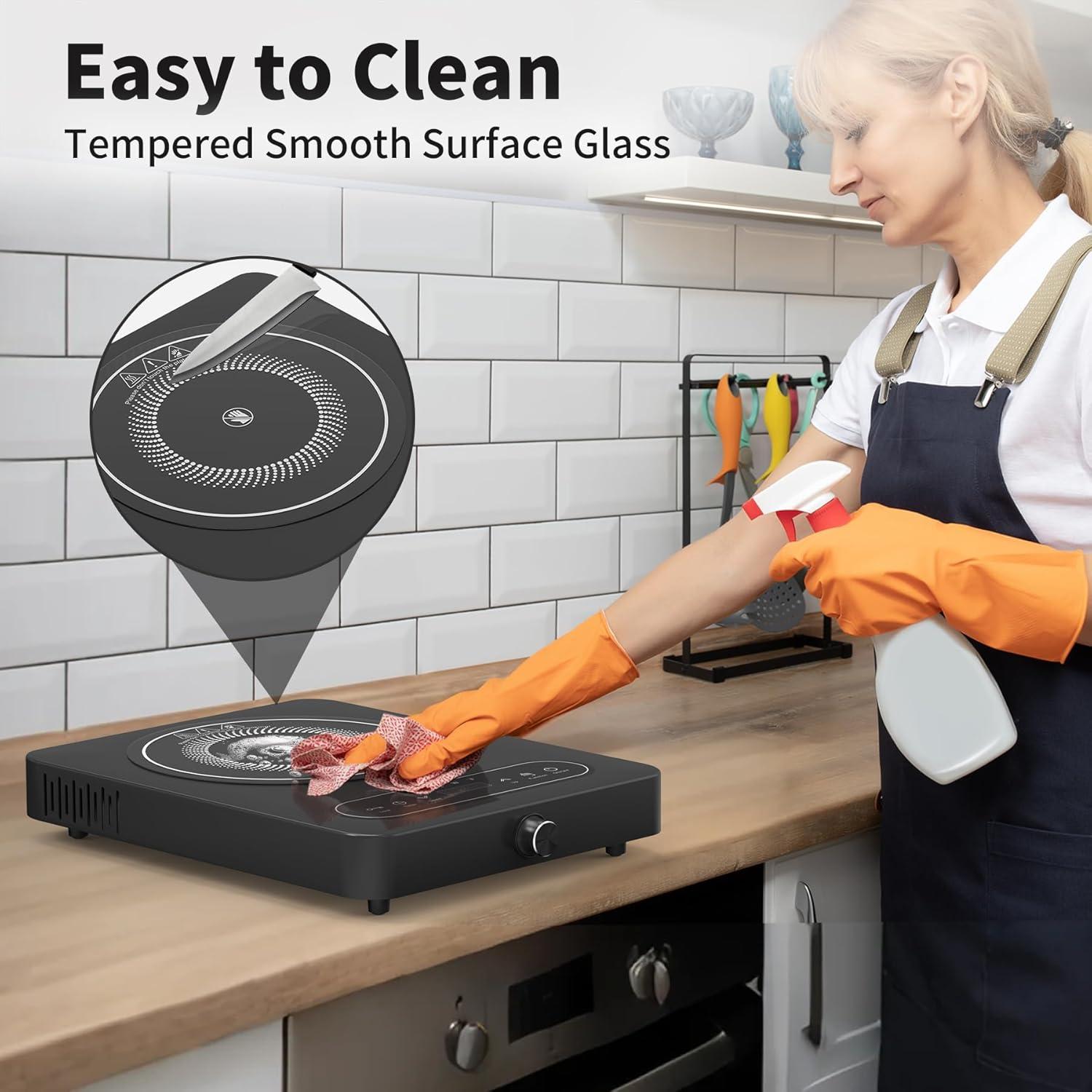 imageVBGK Single Burner Electric Cooktop 110V 1800W Electric Cooktop with LED Touch Controls and Knob Controls 10 Power Levels 4Hour Timer Safety Lock Single Burner Overheat Protection
