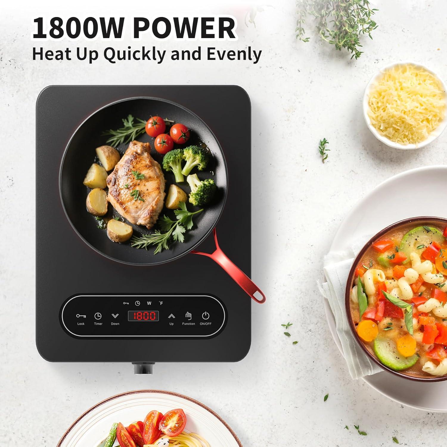 imageVBGK Single Burner Electric Cooktop 110V 1800W Electric Cooktop with LED Touch Controls and Knob Controls 10 Power Levels 4Hour Timer Safety Lock Single Burner Overheat Protection