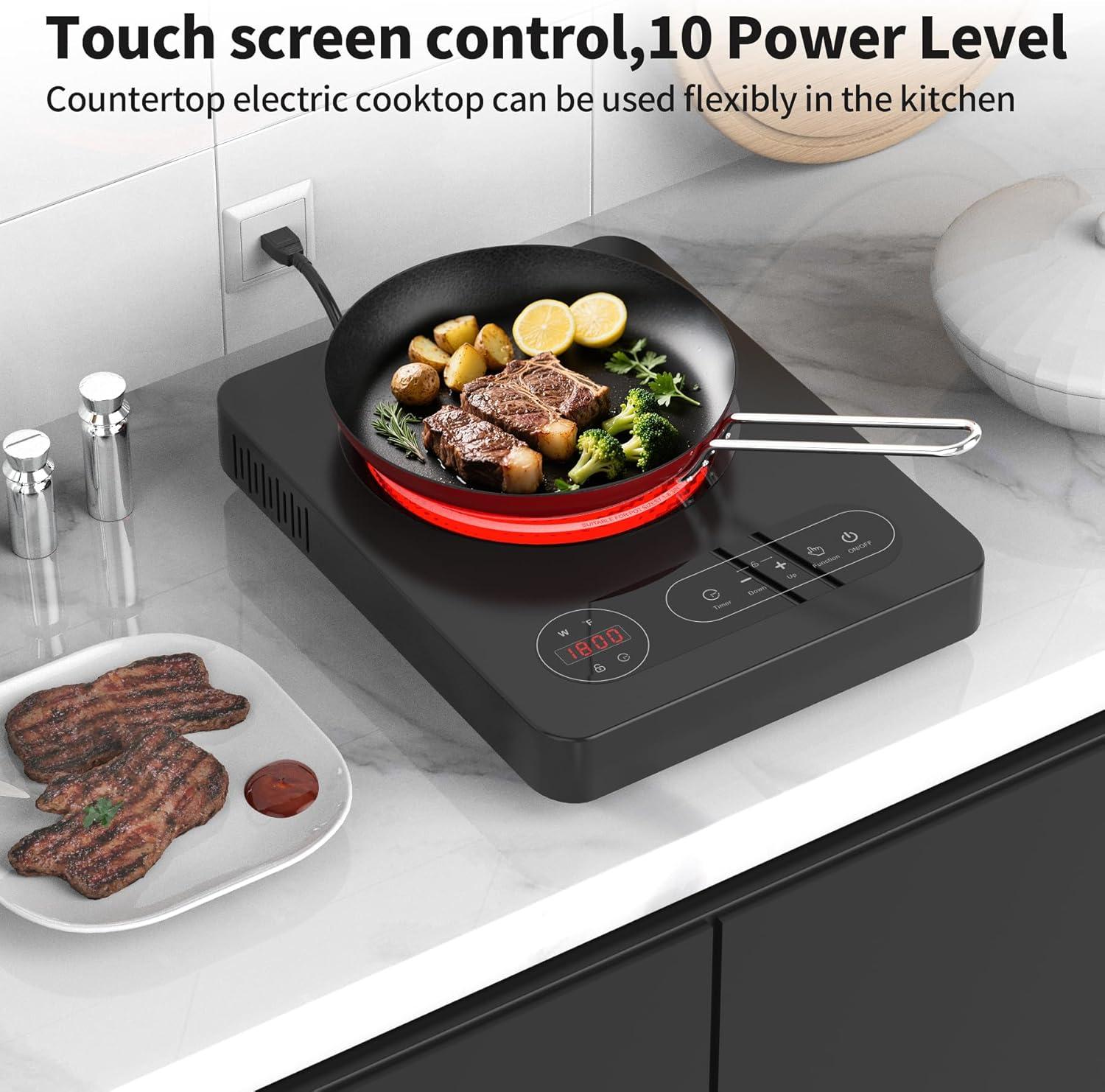 imageVBGK Single Burner Electric Cooktop110V 1800W Electric Stove Top with LED Touch Control 10 Power Levels 4 hTimer Safety LockPortable single burner cooktop