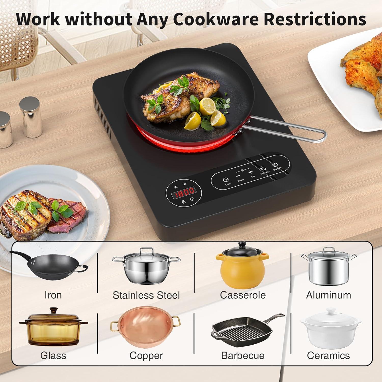 imageVBGK Single Burner Electric Cooktop110V 1800W Electric Stove Top with LED Touch Control 10 Power Levels 4 hTimer Safety LockPortable single burner cooktop