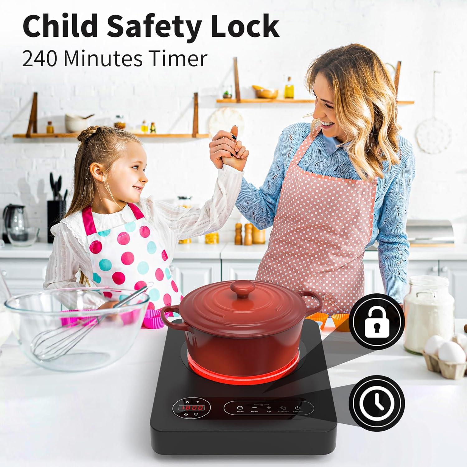 imageVBGK Single Burner Electric Cooktop110V 1800W Electric Stove Top with LED Touch Control 10 Power Levels 4 hTimer Safety LockPortable single burner cooktop