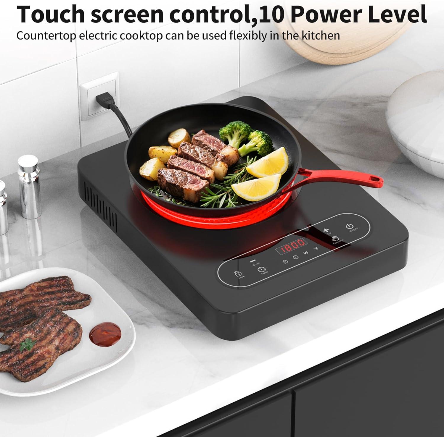 imageVBGK Single Burner Electric Cooktop110V 1800W Electric Stove Top with LED Touch Control10 Power Levels 4 hTimer Safety LockPortable cooktopOverheat protection