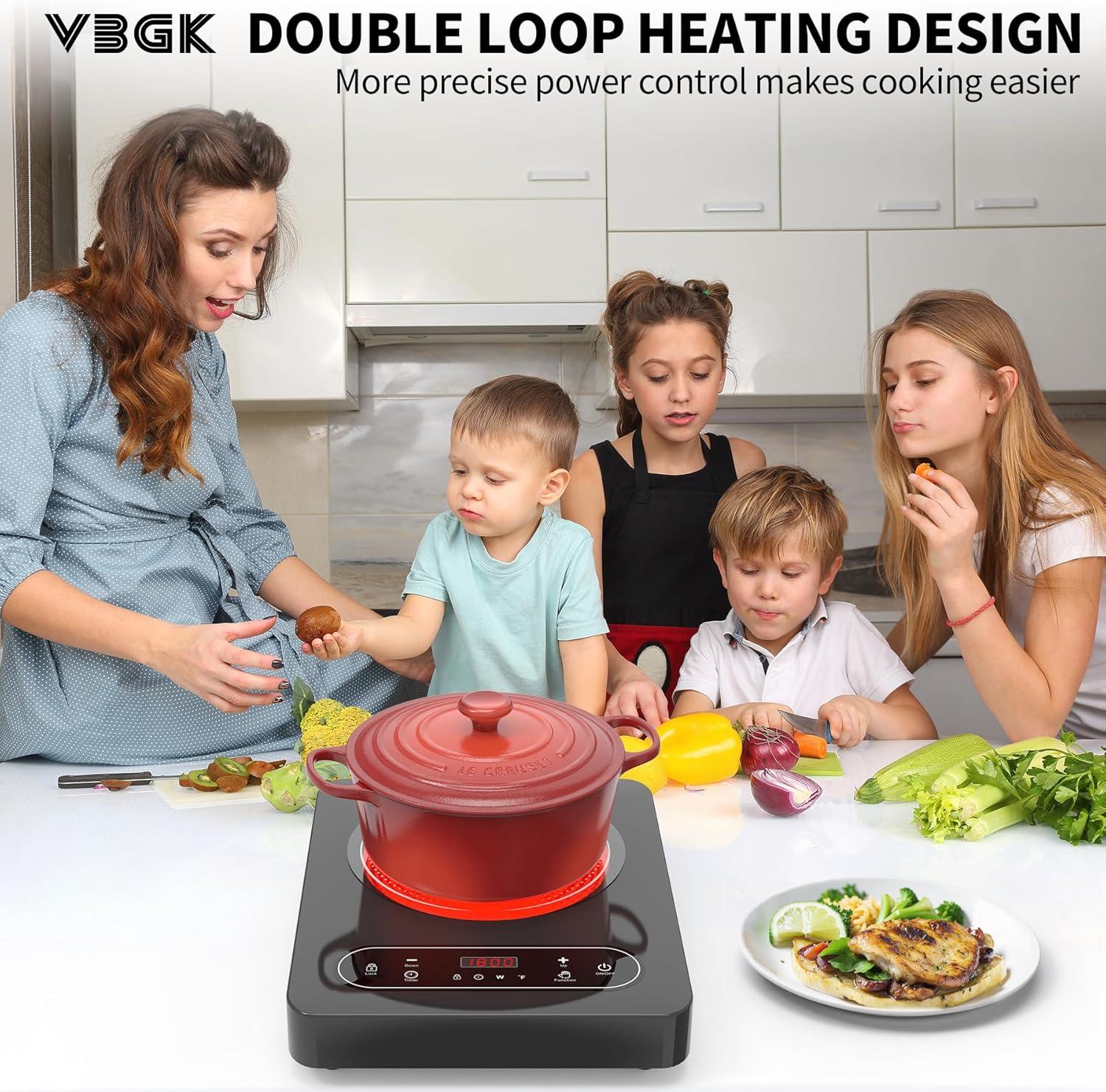 imageVBGK Single Burner Electric Cooktop110V 1800W Electric Stove Top with LED Touch Control10 Power Levels 4 hTimer Safety LockPortable cooktopOverheat protection