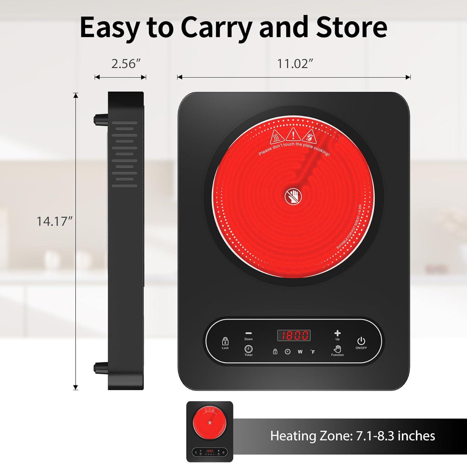 imageVBGK Single Burner Electric Cooktop110V 1800W Electric Stove Top with LED Touch Control10 Power Levels 4 hTimer Safety LockPortable cooktopOverheat protection