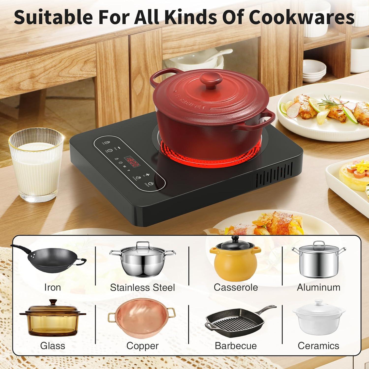 imageVBGK Single Burner Electric Cooktop110V 1800W Electric Stove Top with LED Touch Control10 Power Levels 4 hTimer Safety LockPortable cooktopOverheat protection