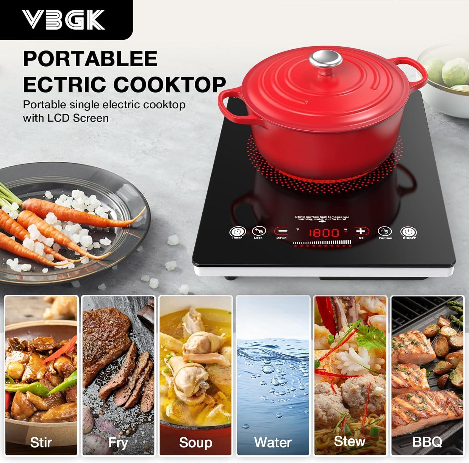 imageVBGK Single Burner Electric Cooktop110V 1800W Electric Stove Top with LED Touch ControlSingle electric burner 9 Power Levels 4 hTimer Safety LockOverheat protection