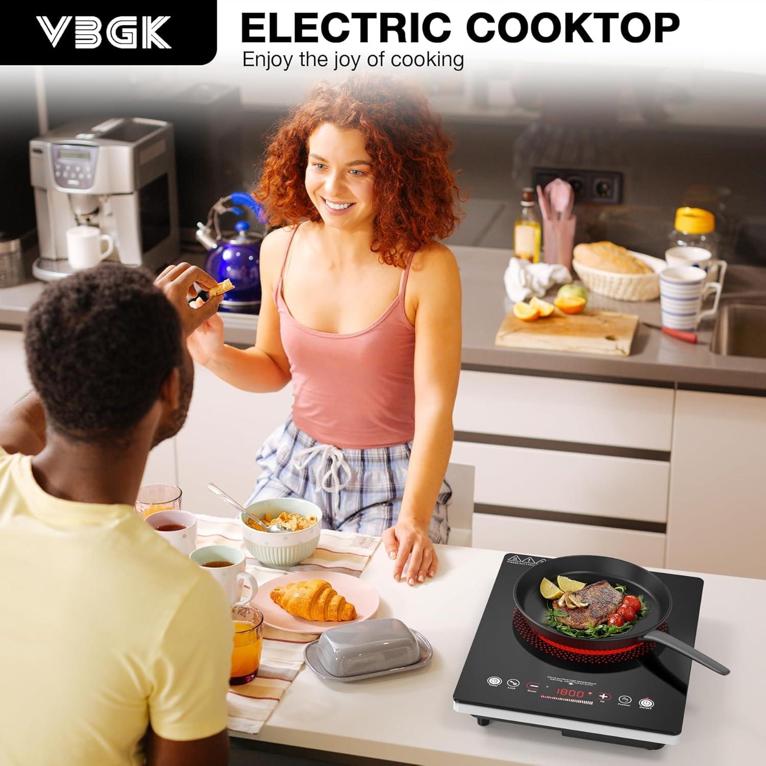 imageVBGK Single Burner Electric Cooktop110V 1800W Electric Stove Top with LED Touch ControlSingle electric burner 9 Power Levels 4 hTimer Safety LockOverheat protection