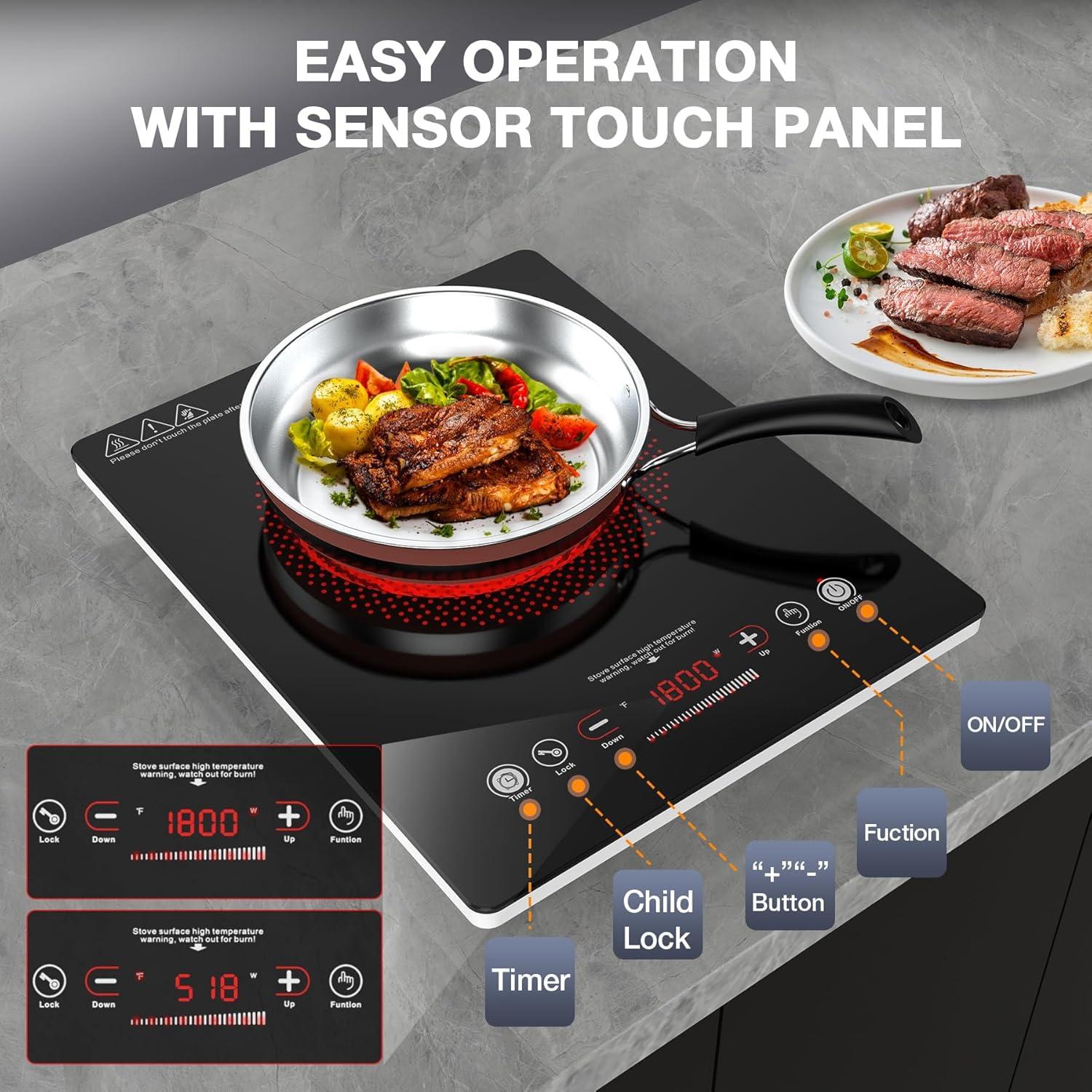 imageVBGK Single Burner Electric Cooktop110V 1800W Electric Stove Top with LED Touch ControlSingle electric burner 9 Power Levels 4 hTimer Safety LockOverheat protection