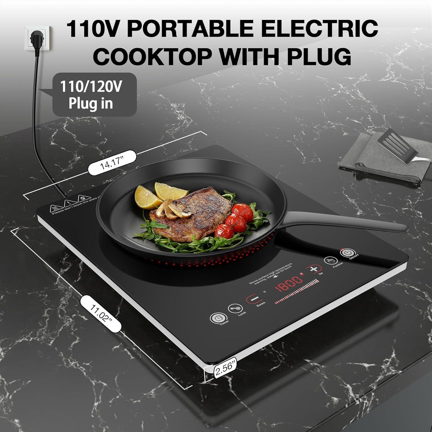 imageVBGK Single Burner Electric Cooktop110V 1800W Electric Stove Top with LED Touch ControlSingle electric burner 9 Power Levels 4 hTimer Safety LockOverheat protection