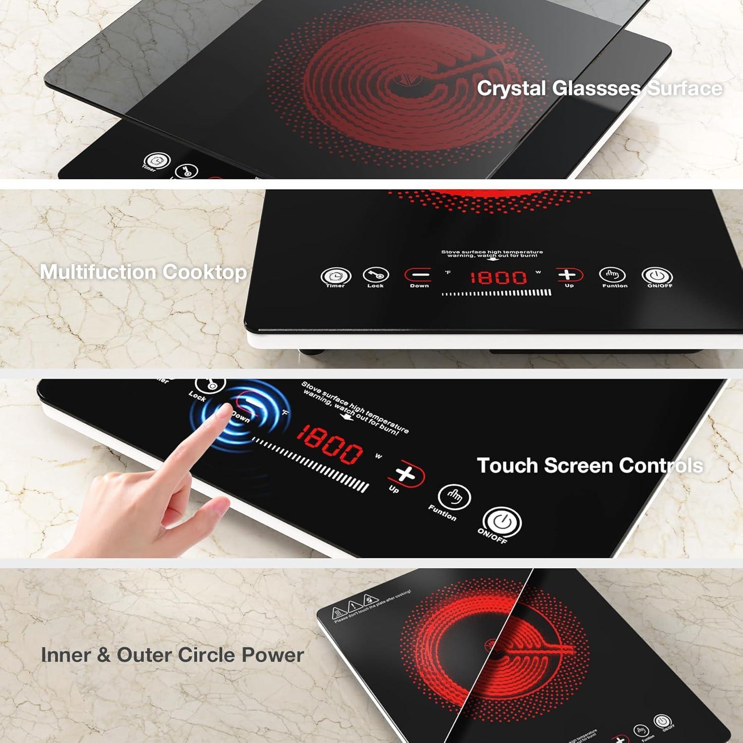 imageVBGK Single Burner Electric Cooktop110V 1800W Electric Stove Top with LED Touch ControlSingle electric burner 9 Power Levels 4 hTimer Safety LockOverheat protection