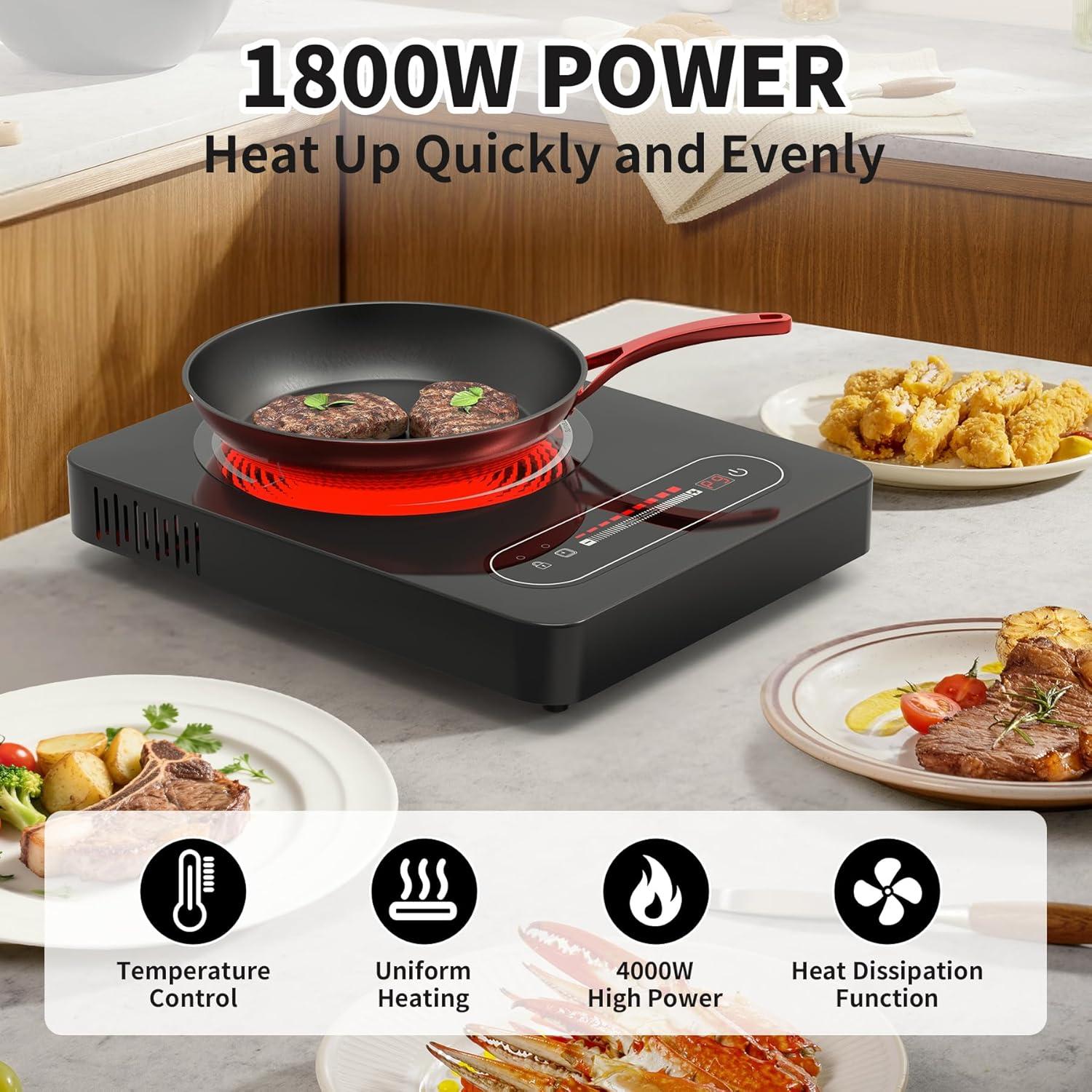 imageVBGK Single Burner Electric Cooktop110V 1800W Stove Top with LED Touch Control9 Power Levels Timer Safety Locksingle Electric burner Overheat protection