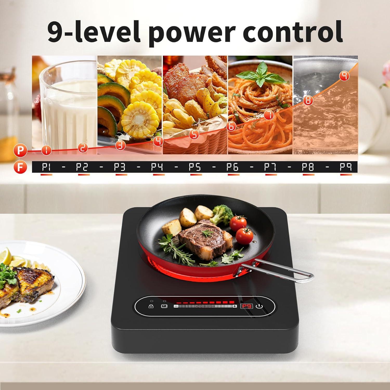 imageVBGK Single Burner Electric Cooktop110V 1800W Stove Top with LED Touch Control9 Power Levels Timer Safety Locksingle Electric burner Overheat protection