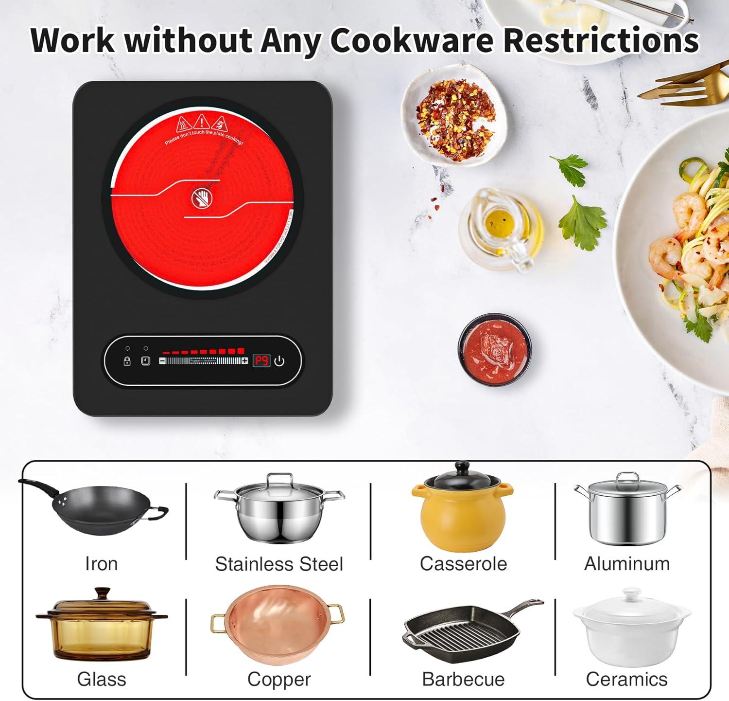 imageVBGK Single Burner Electric Cooktop110V 1800W Stove Top with LED Touch Control9 Power Levels Timer Safety Locksingle Electric burner Overheat protection