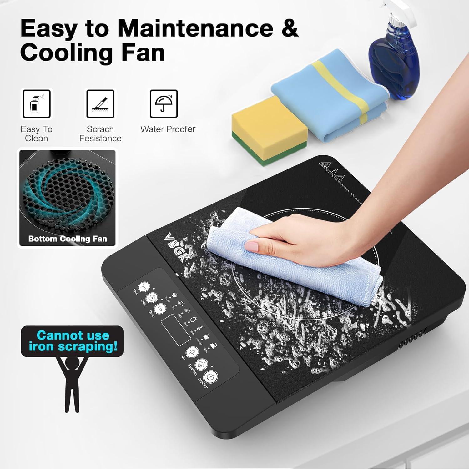 imageVBGK Single Burner Induction Cooktop1800W Portable Induction Cooktop110V Hot Plate with LCD Sensor Touch 7 Temp Levels up to 518F Safety Lock 4Hour Timer 9 HeatResistant Cooking