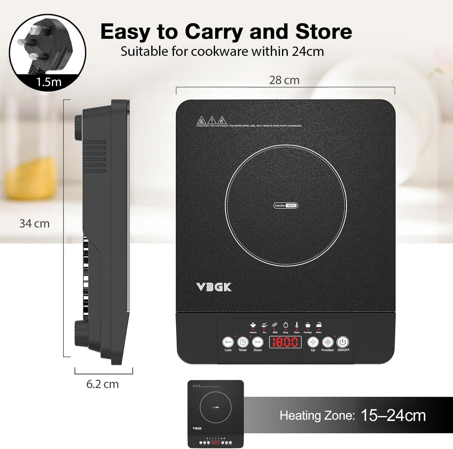 imageVBGK Single Burner Induction Cooktop1800W Portable Induction Cooktop110V Hot Plate with LCD Sensor Touch 7 Temp Levels up to 518F Safety Lock 4Hour Timer 9 HeatResistant Cooking