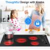 imageVBGK Electric Cooktop 36 inchBuiltin 36 inch Electric Cooktop 8000W Power Control by Knob 36 induction cooktop with 9 Power Levels with Child Safety Lock TimerOverTemperature 220V240V5 Burner Electric Cooktop