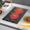 imageVBGK Electric Cooktop110V 2100W Electric Stove Top with Knob Control 9 Power Levels Kids Lock ampamp Timer Hot Surface Indicator Overheat Protection12 Inch Builtin Radiant 2 burner Electric Cooktop