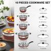 imageVBGK Pots and Pans Set 10Piece Stainless Steel Cookware Set NonToxic Kitchen Set Kitchen Cooking Set with Tempered Glass Lid and Warming Handle Suitable for All Cooktops Stackable