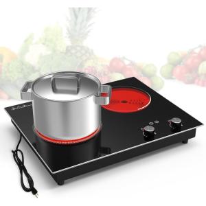 imageVBGK Electric Cooktop 1800W Single Burner Induction Cooktop with 9 Power Levels Timer and Knob Control 110120V2 Burner Electric Cooktop