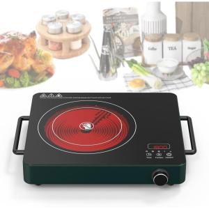 imageVBGK Electric Cooktop 1800W Single Burner Induction Cooktop with 9 Power Levels Timer and Knob Control 110120VSingle Burner Induction Cooktop