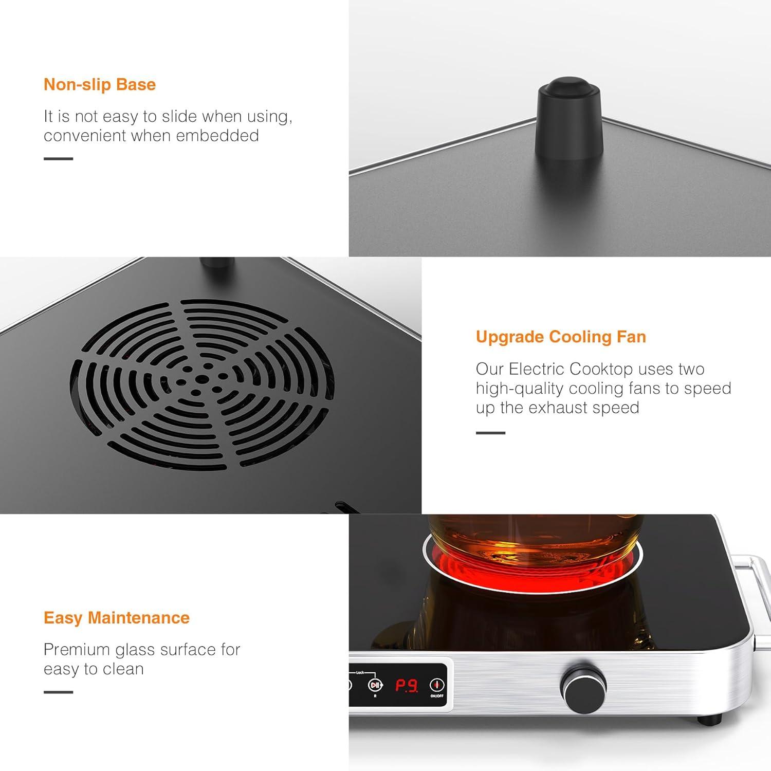 imageVBGK Electric Cooktop110V 2200W Electric Stove with Knob Control9 Power Levels Kids Lock ampamp TimerLED touch controlOverheat Protection Electric Stove Top12 Inch desktop 2 burner electric cooktop