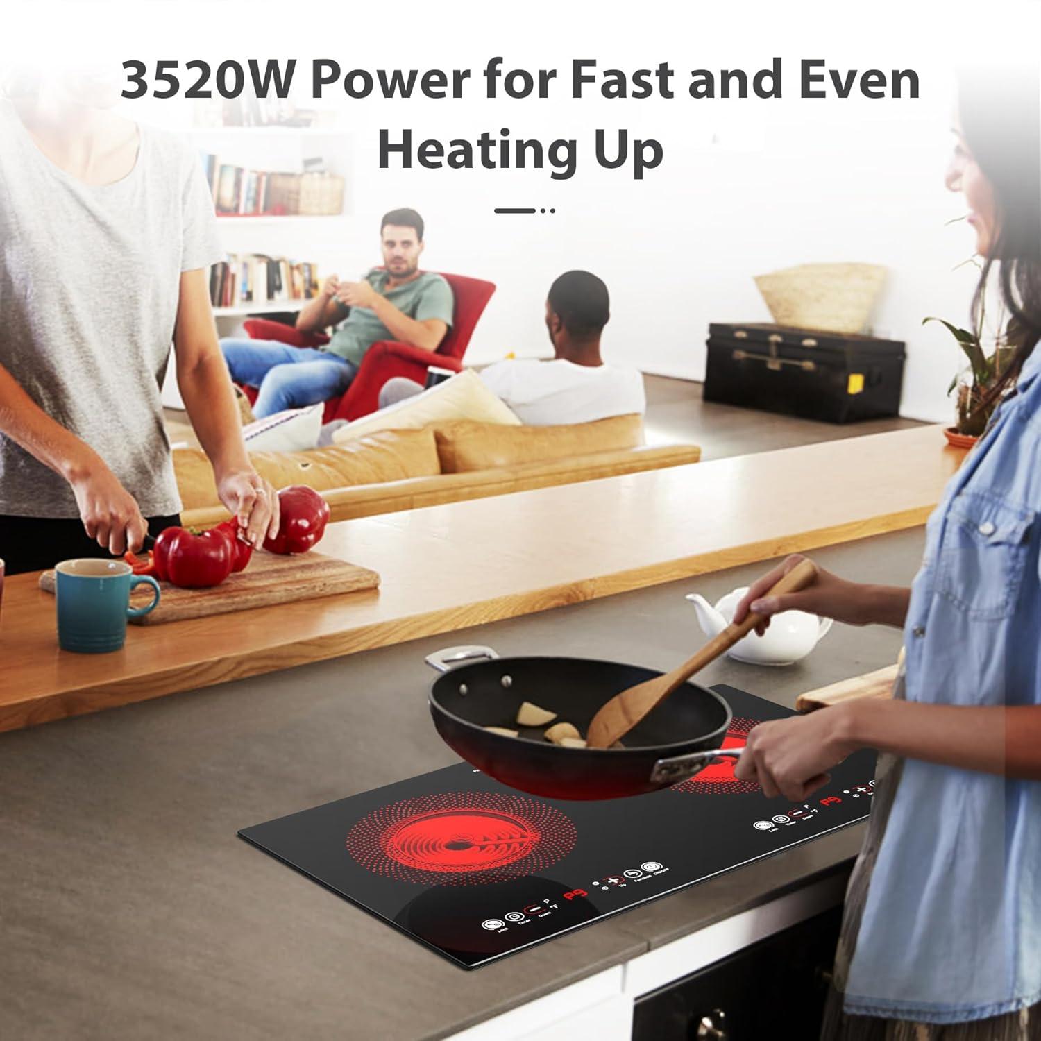 imageVBGK Electric cooktop110V 24 inch 2 Burner Electric CooktopBuiltin and Countertop Stove Top2200W Stove9 Power Levels Kids Lock ampamp TimerLED touch controlOverheat Protection