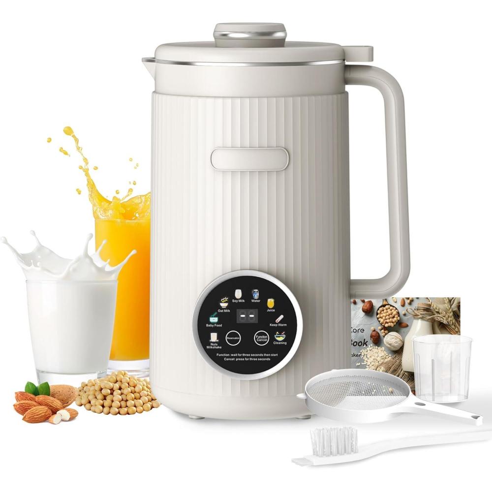 imageVBGK 8 in 1 Automatic Nut Milk Maker Blender with 20 Blades 40oz Homemade Coconut Soy Oat Almond Plant Based Milks and NonDairy Beverages with18H Delay StartKeep WarmBoil WaterSelfCleaning