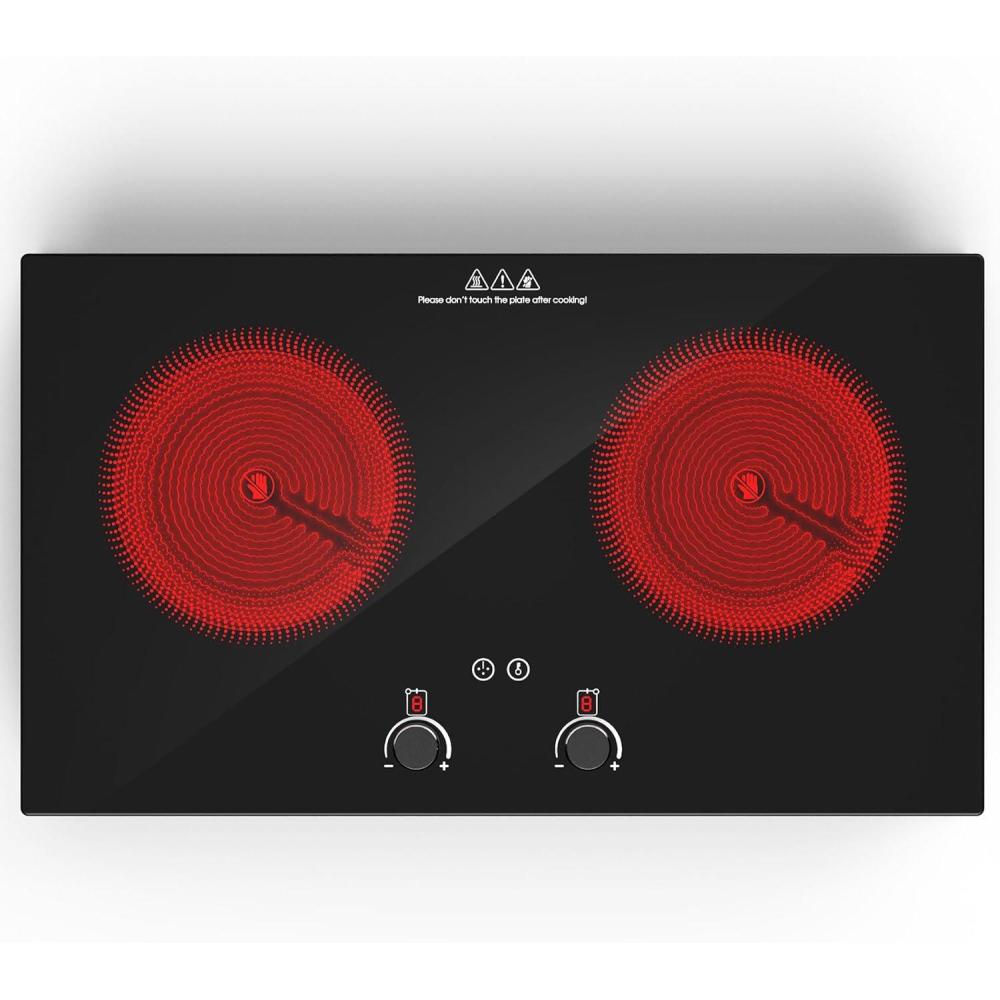 imageVBGK Electric Cooktop2400W Electric Stove TopCountertop and Builtin Hot Plate with Child Safety Lock Timer LED touch Knob ControlOverheat Protection110V 2 Burner Induction Cooktop