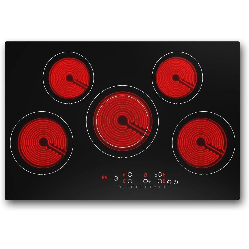 imageVBGK Electric cooktop 30 inch 5 burner Electric Stove Builtin and Countertop Stove Top LED Touch Screen9 Heating Level Timer ampamp Kid Safety Lock 240V 30 inch cooktop