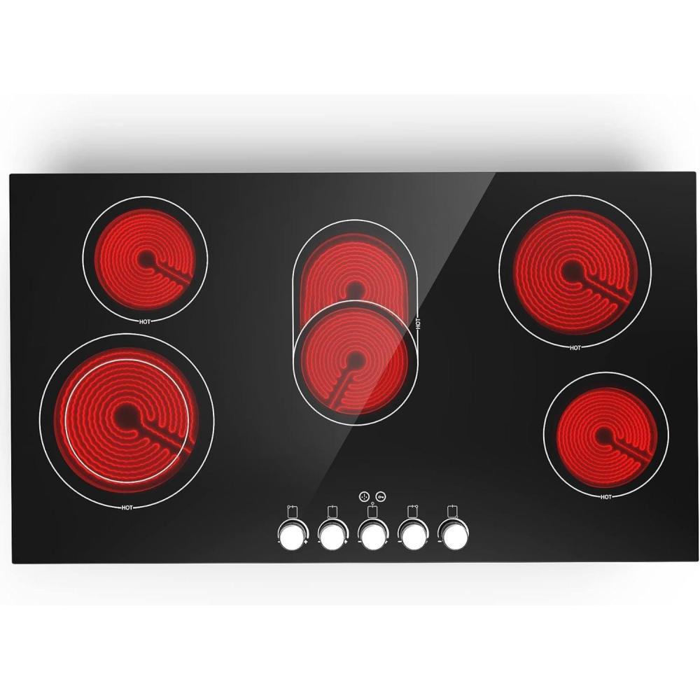 imageVBGK Electric cooktop 36 inch240V 8600W 36 inch Induction CooktopBuiltin and Countertop Electric Stove TopKnob Control 9 Heating Level Timer ampamp Kid Safety Lock