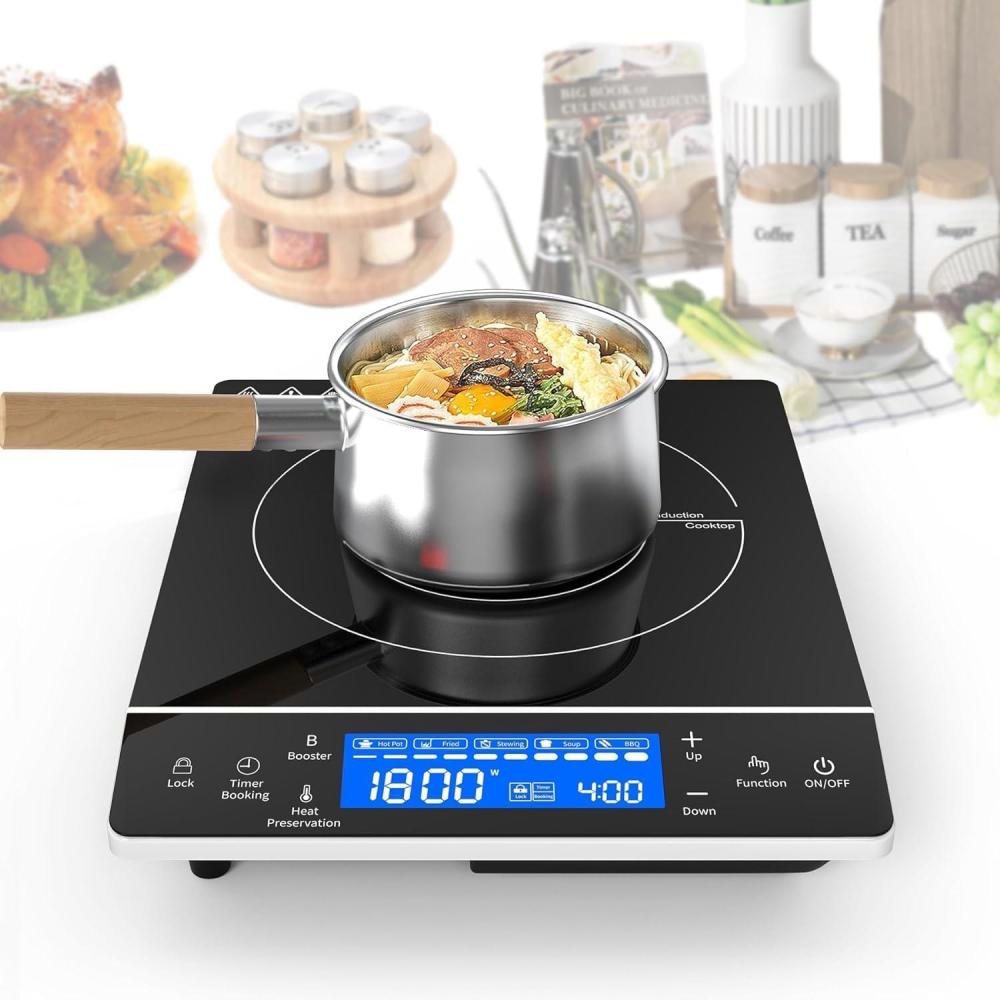 imageVBGK Induction Cooktop1800W Hot Plate for CookingInduction Stove Top with LCD Sensor Touch Control9 Temp LevelsChild Safety Lock ampamp Timer 110V Single Burner Electric CooktopFine