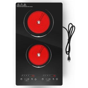 imageVBGK Electric Cooktop110V 2100W 2 Burner Electric CooktopCountertop and Builtin Stove top with 9 Power LevelsChild Safety Lock Timer LED touch controlOverheat Protection