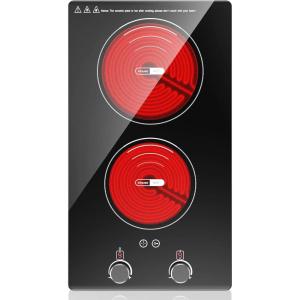imageVBGK Electric Cooktop110V 2100W Electric Stove Top with Knob Control 9 Power Levels Kids Lock ampamp Timer Hot Surface Indicator Overheat Protection12 Inch Builtin Radiant 2 burner Electric Cooktop