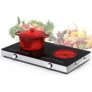 imageVBGK Electric Cooktop110V 2400W Electric Stove Top with Knob Control9 Power Levels Kids Lock ampamp TimerLED touch controlOverheat Protection Electric stove24 Inch desktop 2 burner