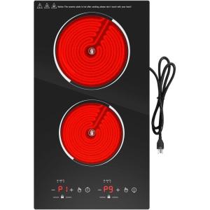 imageVBGK Electric Cooktop12 Inch Builtin Radiant Electric Stove Top110V 2100W 2 burner cooktop With 9 Heating Level Timer ampamp Kid Safety Lock Sensor Touch Control 2 burner Induction Cooktop