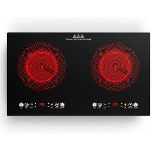 imageVBGK Electric cooktop110V 24 inch 2 Burner Electric CooktopBuiltin and Countertop Stove Top2200W Stove9 Power Levels Kids Lock ampamp TimerLED touch controlOverheat Protection