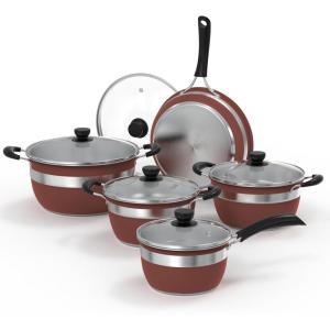 imageVBGK Pots and Pans Set 10Piece Stainless Steel Cookware Set NonToxic Kitchen Set Kitchen Cooking Set with Tempered Glass Lid and Warming Handle Suitable for All Cooktops Stackable